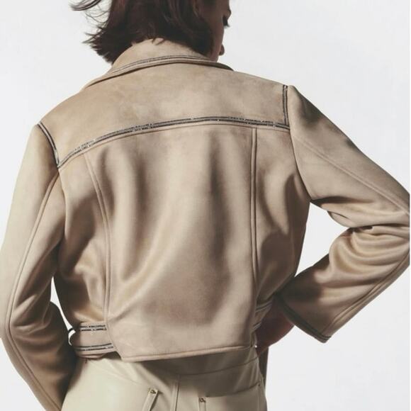 Zara Cropped Jacket sz S Tan and Black Sparkle Jacket - Picture 3 of 12